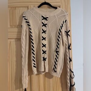 Endless Rose Cream Sweater with Black Detailing